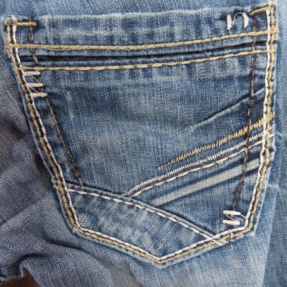 BKE‎ Carter Mens 28 R Light Blue Denim Jeans Mid Rise Ripped Cotton Button Zip - Picture 7 of 16